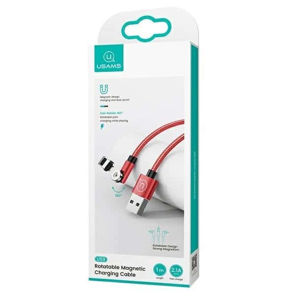 USAMS Καλώδιο μαγνητικό U59 lightning 2.1A Γρήγορη φόρτιση 1m πλεγμένο κόκκινο - Image 3