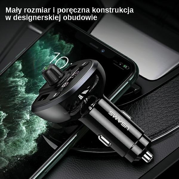 USAMS Σετ hands-free C21 με FM transmitter, Bluetooth 5.0, MP3, 2xUSB 3,4A μαύρο - Image 6