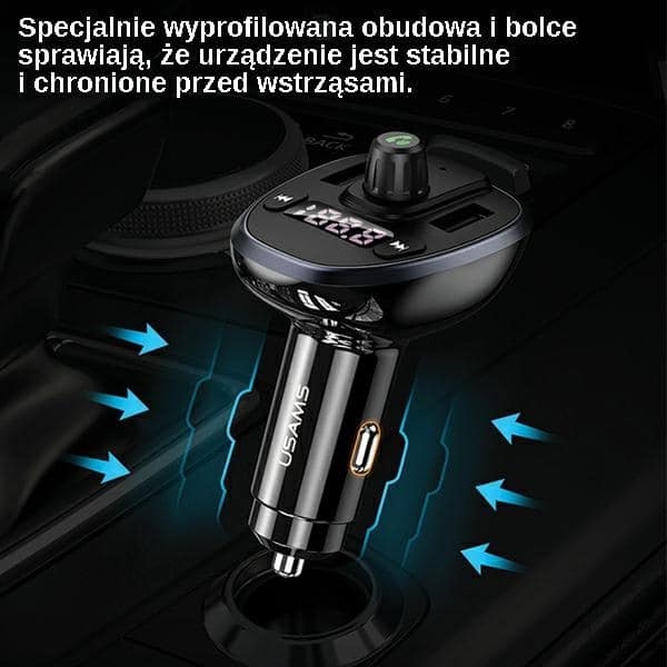 USAMS Σετ hands-free C21 με FM transmitter, Bluetooth 5.0, MP3, 2xUSB 3,4A μαύρο - Image 7