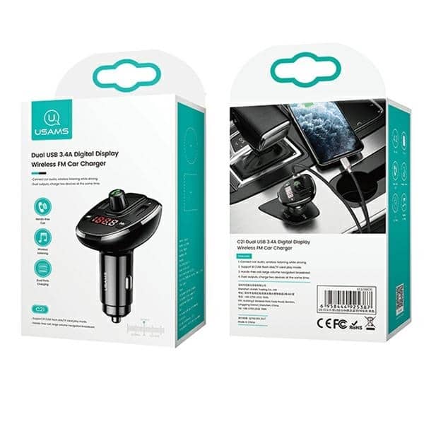 USAMS Σετ hands-free C21 με FM transmitter, Bluetooth 5.0, MP3, 2xUSB 3,4A μαύρο - Image 16
