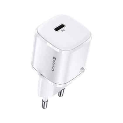 USAMS Φορτιστής δικτύου 1xUSB-C T36 mini 20W (μόνο κεφαλή) PD3.0 Γρήγορη φόρτιση λευκός/white CC124TC02 (US-CC124)