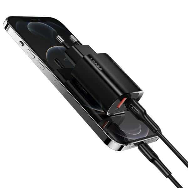 USAMS Φορτιστής δικτύου 1xUSB-C+1xUSB T35 20W (μόνο κεφαλή) PD3.0 +QC3.0 Γρήγορη φόρτιση μαύρος - Image 2