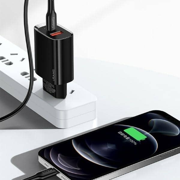 USAMS Φορτιστής δικτύου 1xUSB-C+1xUSB T35 20W (μόνο κεφαλή) PD3.0 +QC3.0 Γρήγορη φόρτιση μαύρος - Image 3
