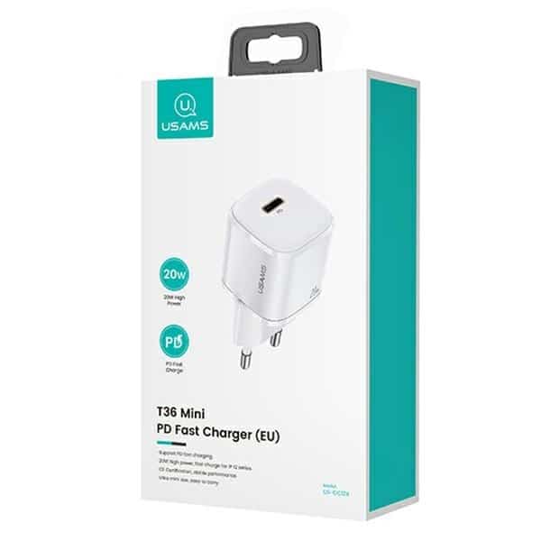 USAMS Φορτιστής δικτύου 1xUSB-C T36 mini 20W + καλώδιο USB-C-Lightning λευκό - Image 8