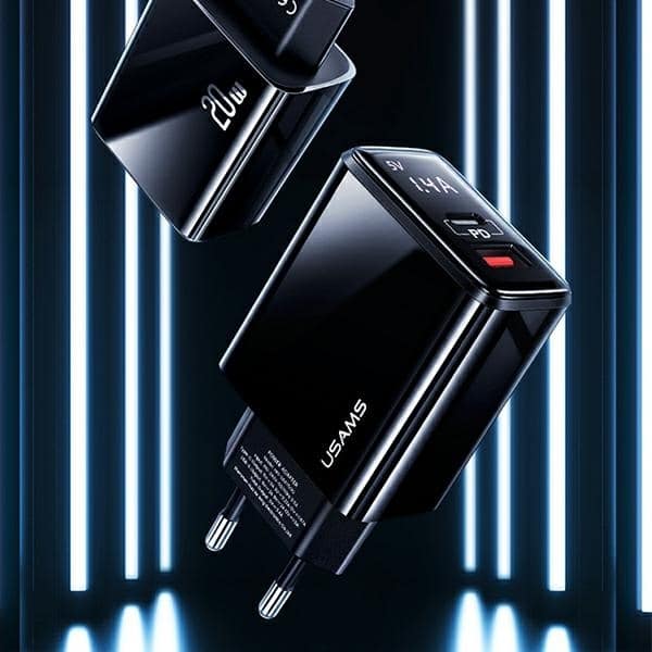 USAMS Φορτιστής δικτύου 1xUSB-C+1xUSB T40 20W LED (μόνο κεφαλή) PD3.0 +QC3.0 Γρήγορη φόρτιση μαύρος - Image 2