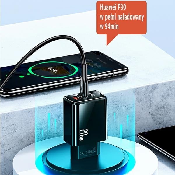 USAMS Φορτιστής δικτύου 1xUSB-C+1xUSB T40 20W LED (μόνο κεφαλή) PD3.0 +QC3.0 Γρήγορη φόρτιση μαύρος - Image 5
