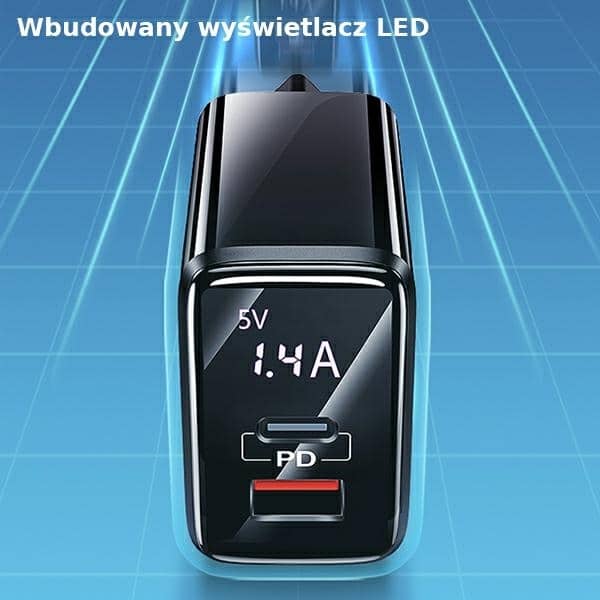 USAMS Φορτιστής δικτύου 1xUSB-C+1xUSB T40 20W LED (μόνο κεφαλή) PD3.0 +QC3.0 Γρήγορη φόρτιση μαύρος - Image 6