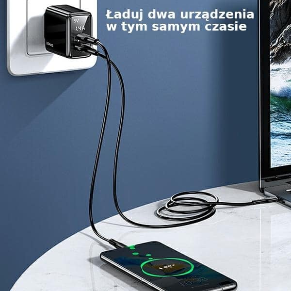 USAMS Φορτιστής δικτύου 1xUSB-C+1xUSB T40 20W LED (μόνο κεφαλή) PD3.0 +QC3.0 Γρήγορη φόρτιση μαύρος - Image 7