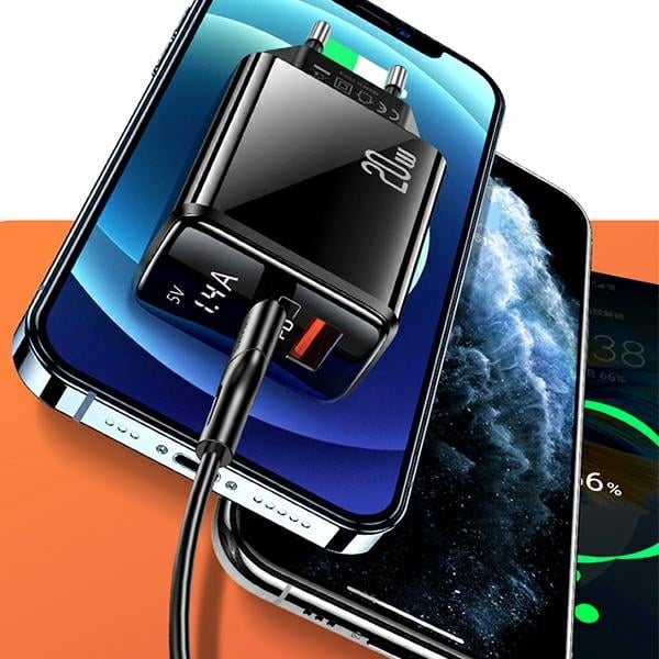 USAMS Φορτιστής δικτύου 1xUSB-C+1xUSB T40 20W LED (μόνο κεφαλή) PD3.0 +QC3.0 Γρήγορη φόρτιση μαύρος - Image 8