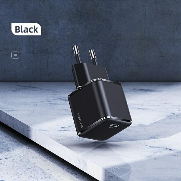 USAMS Φορτιστής δικτύου 1xUSB-C T42 mini 25W (μόνο κεφαλή) Super SI 5V-3A PD3.0 Γρήγορη φόρτιση μαύρος - Image 2