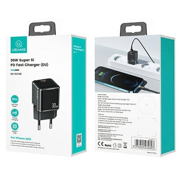 USAMS Φορτιστής δικτύου 1xUSB-C T45 mini 30W (μόνο κεφαλή) PD3.0 Γρήγορη φόρτιση μαύρος/black CC148TC01 (US-CC148) - Image 13