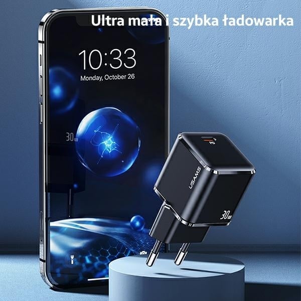 USAMS Φορτιστής δικτύου 1xUSB-C T45 mini 30W (μόνο κεφαλή) PD3.0 Γρήγορη φόρτιση μαύρος/black CC148TC01 (US-CC148) - Image 2