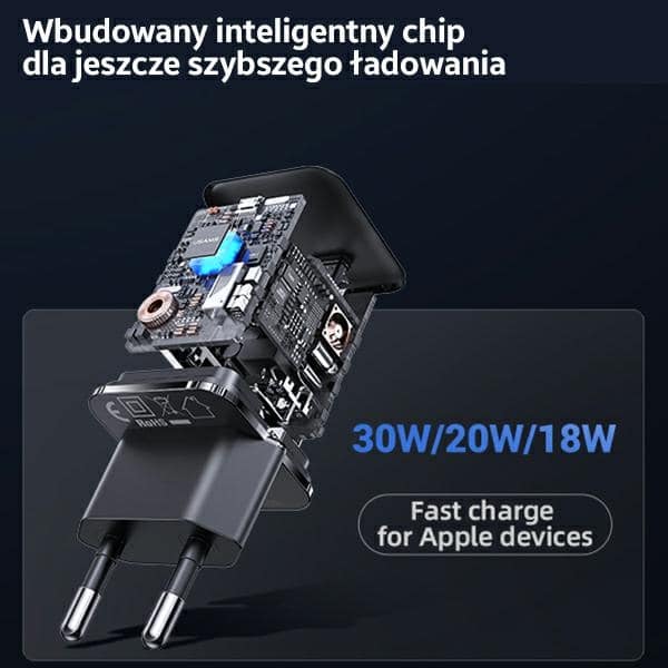 USAMS Φορτιστής δικτύου 1xUSB-C T45 mini 30W (μόνο κεφαλή) PD3.0 Γρήγορη φόρτιση μαύρος/black CC148TC01 (US-CC148) - Image 3