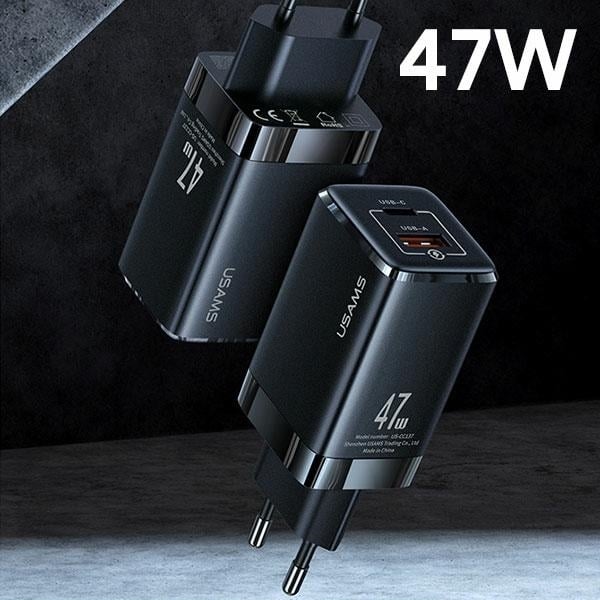 USAMS Φορτιστής δικτύου T41 USB-C+USB GaN 47W PD+QC (μόνο κεφαλή) Γρήγορη φόρτιση λευκό/white CC137TC02 (US-CC137) - Image 3