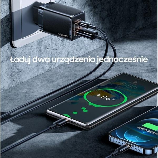 USAMS Φορτιστής δικτύου T41 USB-C+USB GaN 47W PD+QC (μόνο κεφαλή) Γρήγορη φόρτιση λευκό/white CC137TC02 (US-CC137) - Image 6