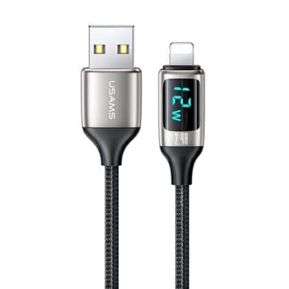 USAMS Καλώδιο πλεγμένο U78 lightning 1.2m LED 2.4A Γρήγορη φόρτιση ασημί μαύρο SJ543USB02 (US-SJ543)