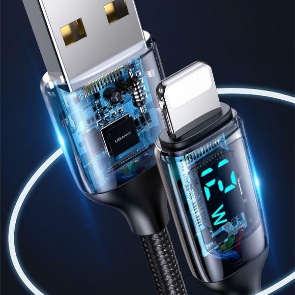 USAMS Καλώδιο πλεγμένο U78 lightning 1.2m LED 2.4A Γρήγορη φόρτιση ασημί μαύρο SJ543USB02 (US-SJ543) - Image 5
