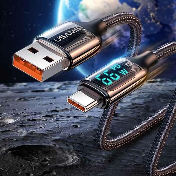 USAMS Καλώδιο πλεγμένο U78 USB-C 1.2m LED 6A Γρήγορη φόρτιση μαύρο - Image 5