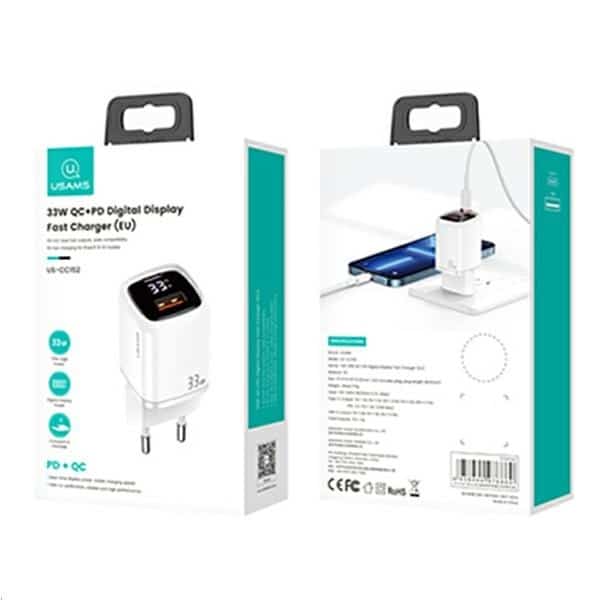 USAMS Φορτιστής δικτύου 1xUSB-C+1xUSB T46 33W (μόνο κεφαλή) PD3.0 +QC3.0 Γρήγορη φόρτιση λευκός - Image 9