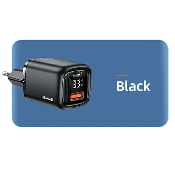 USAMS Φορτιστής δικτύου 1xUSB-C+1xUSB T46 33W (μόνο κεφαλή) PD3.0 +QC3.0 Γρήγορη φόρτιση μαύρος - Image 2