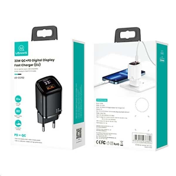 USAMS Φορτιστής δικτύου 1xUSB-C+1xUSB T46 33W (μόνο κεφαλή) PD3.0 +QC3.0 Γρήγορη φόρτιση μαύρος - Image 10