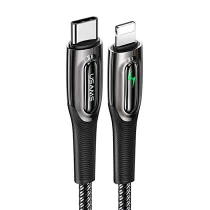 USAMS Καλώδιο USB-C σε Lightning Smart Power-off 20W PD 1.2m μαύρο