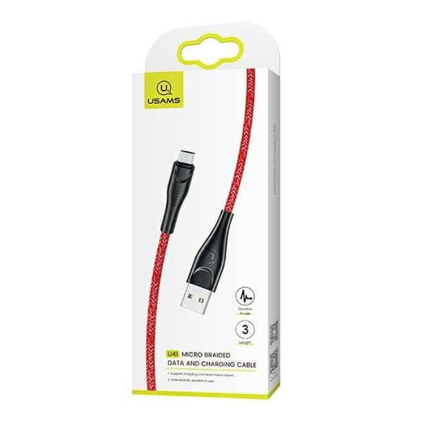 USAMS Καλώδιο πλεγμένο U41 microUSB 3m 2A κόκκινο - Image 8