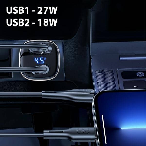 USAMS Φορτιστής αυτοκινήτου C29 45W 2xUSB-A Γρήγορη φόρτιση ανοιχτό χρυσό - Image 3