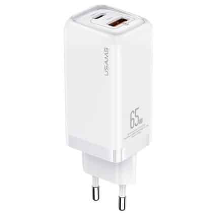 USAMS Φορτιστής δικτύου 1xUSB-C+1xUSB T47 65W (μόνο κεφαλή) PD Γρήγορη φόρτιση Super Si λευκό