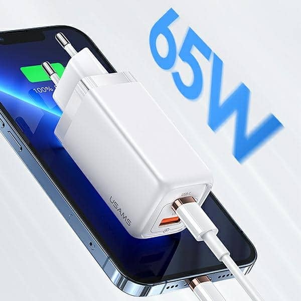 USAMS Φορτιστής δικτύου 1xUSB-C+1xUSB T47 65W (μόνο κεφαλή) PD Γρήγορη φόρτιση Super Si μαύρος - Image 4