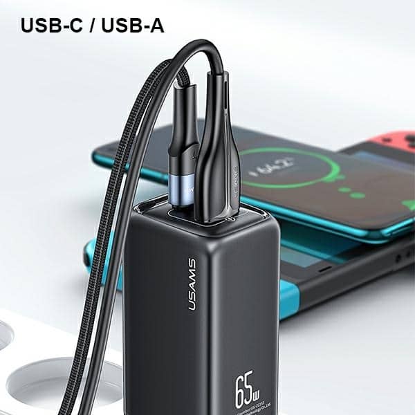 USAMS Φορτιστής δικτύου 1xUSB-C+1xUSB T47 65W (μόνο κεφαλή) PD Γρήγορη φόρτιση Super Si μαύρος - Image 6