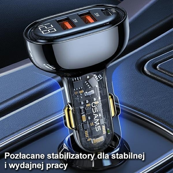 USAMS Φορτιστής αυτοκινήτου 2xUSB+1xUSB-C 125W Γρήγορη φόρτιση διαφανές μπλε CC158CC02 (US-CC158) - Image 11