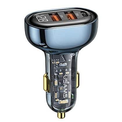 USAMS Φορτιστής αυτοκινήτου 2xUSB+1xUSB-C 125W Γρήγορη φόρτιση διαφανές μπλε CC158CC02 (US-CC158)