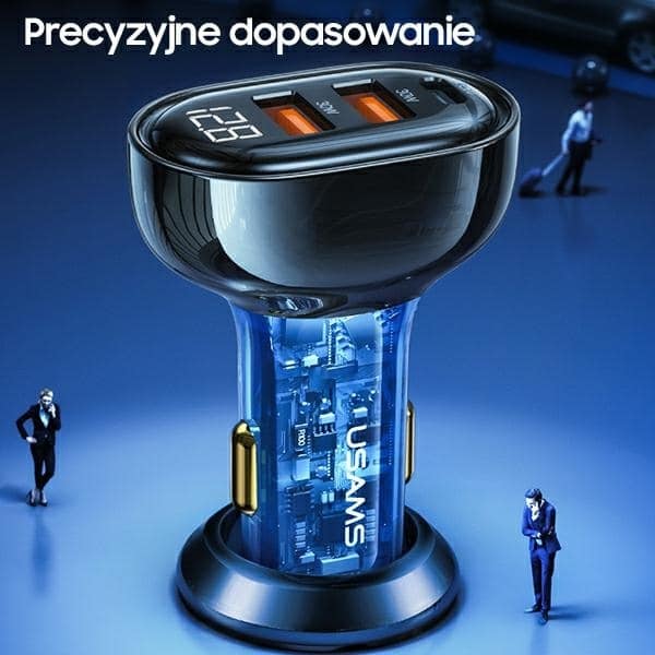 USAMS Φορτιστής αυτοκινήτου 2xUSB+1xUSB-C 125W Γρήγορη φόρτιση διαφανές μπλε CC158CC02 (US-CC158) - Image 4