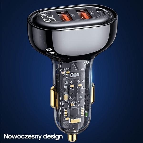 USAMS Φορτιστής αυτοκινήτου 2xUSB+1xUSB-C 125W Γρήγορη φόρτιση διαφανές μπλε CC158CC02 (US-CC158) - Image 6