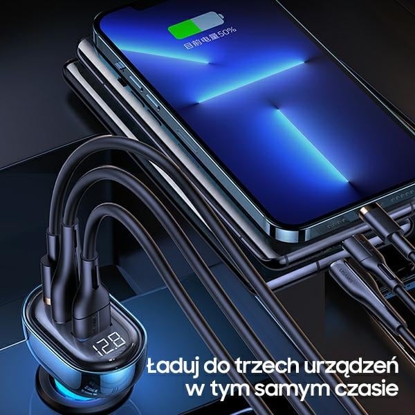 USAMS Φορτιστής αυτοκινήτου 2xUSB+1xUSB-C 125W Γρήγορη φόρτιση διαφανές μπλε CC158CC02 (US-CC158) - Image 7