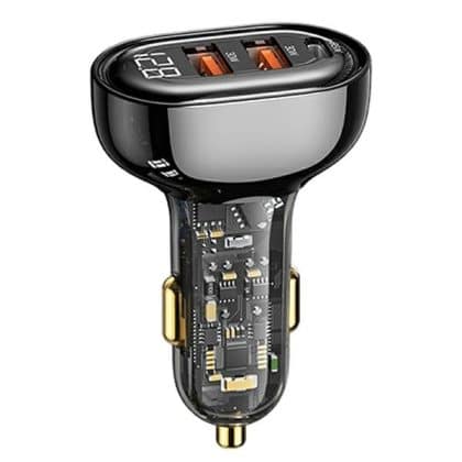 USAMS Φορτιστής αυτοκινήτου 2xUSB+1xUSB-C 125W Γρήγορη φόρτιση διαφανές μαύρο CC158CC01 (US-CC158)