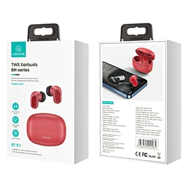USAMS Ακουστικά Bluetooth 5.1 TWS BH σειράς ασύρματα κόκκινα BHUBH03 - Image 12