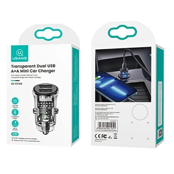 USAMS Φορτιστής αυτοκινήτου C31 3A 2xUSB-A Γρήγορη φόρτιση μαύρος/black - Image 11
