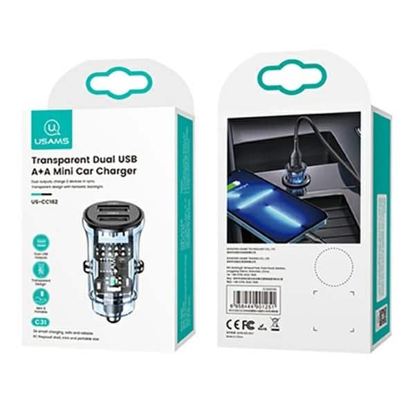USAMS Φορτιστής αυτοκινήτου C31 3A 2xUSB-A Γρήγορη φόρτιση μπλε - Image 11