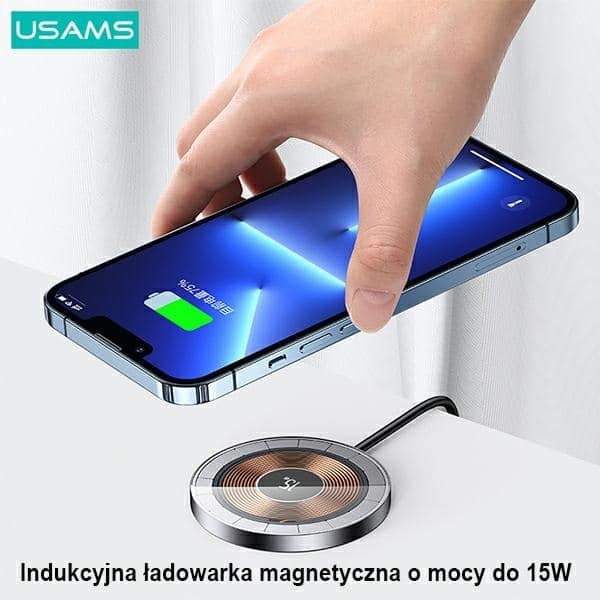 USAMS ασύρματη φόρτιση US-CD183 μαγνητική 15W αλουμίνιο μαύρο - Image 3