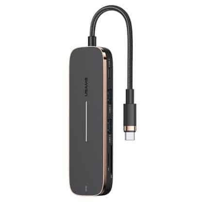 USAMS αντάπτορας HUB 2xUSB + USB-C + HDMI + Micro SD + SD μαύρος