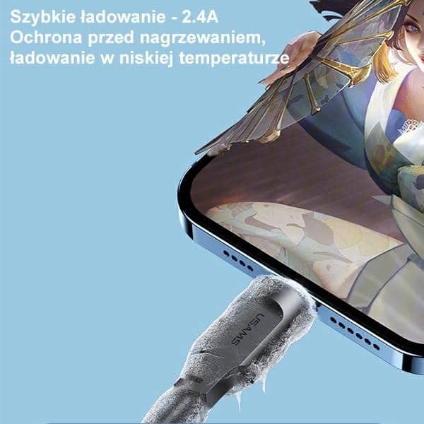 USAMS Καλώδιο lightning 2,4A 1,2m Γρήγορη φόρτιση Lithe Series μαύρο - Image 5