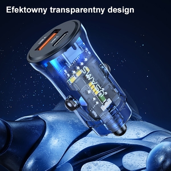 USAMS Φορτιστής αυτοκινήτου 1xUSB+1xUSB-C C32 30W Γρήγορη φόρτιση μπλε - Image 2