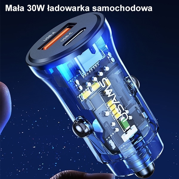 USAMS Φορτιστής αυτοκινήτου 1xUSB+1xUSB-C C32 30W Γρήγορη φόρτιση μπλε - Image 4