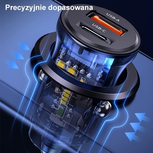 USAMS Φορτιστής αυτοκινήτου 1xUSB+1xUSB-C C32 30W Γρήγορη φόρτιση μπλε - Image 5