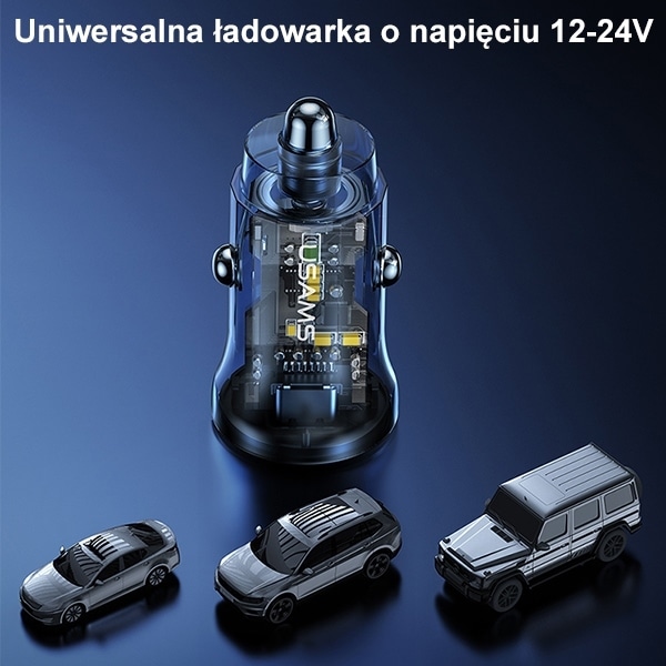 USAMS Φορτιστής αυτοκινήτου 1xUSB+1xUSB-C C32 30W Γρήγορη φόρτιση μπλε - Image 7