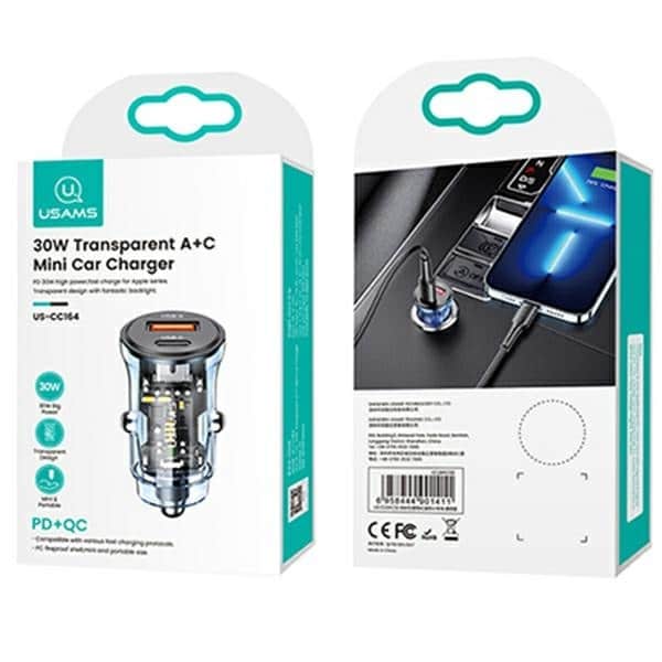 USAMS Φορτιστής αυτοκινήτου 1xUSB+1xUSB-C C32 30W Γρήγορη φόρτιση μπλε - Image 8