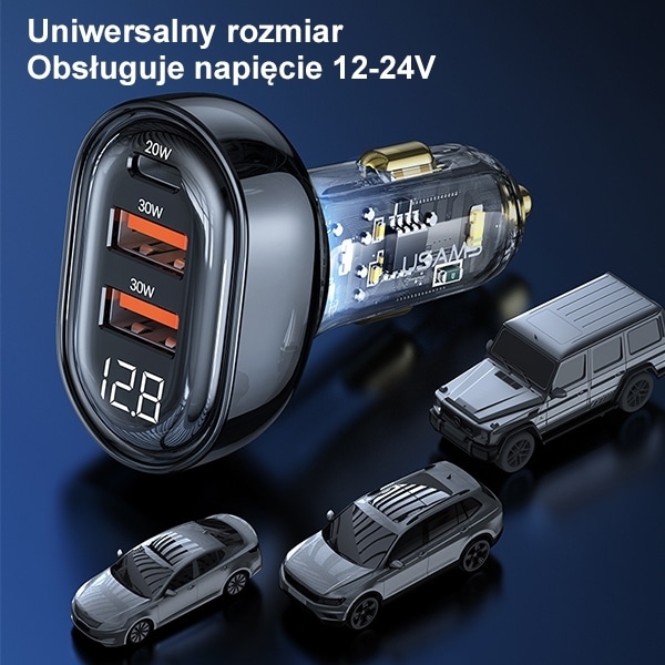 USAMS Φορτιστής αυτοκινήτου 2xUSB+1xUSB-C 80W Γρήγορη φόρτιση μαύρος - Image 10