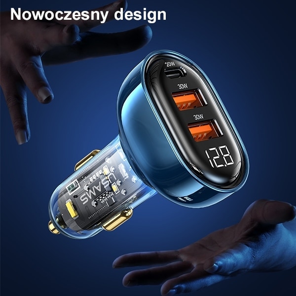 USAMS Φορτιστής αυτοκινήτου 2xUSB+1xUSB-C 80W Γρήγορη φόρτιση μαύρος - Image 3